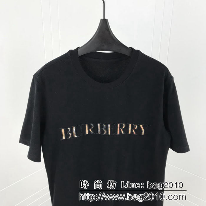 BURBERRY巴寶莉 19ss新款 Bbr字母刺繡拼接 格紋純棉汗布短袖 簡約百搭款 男女同款 ydi1704